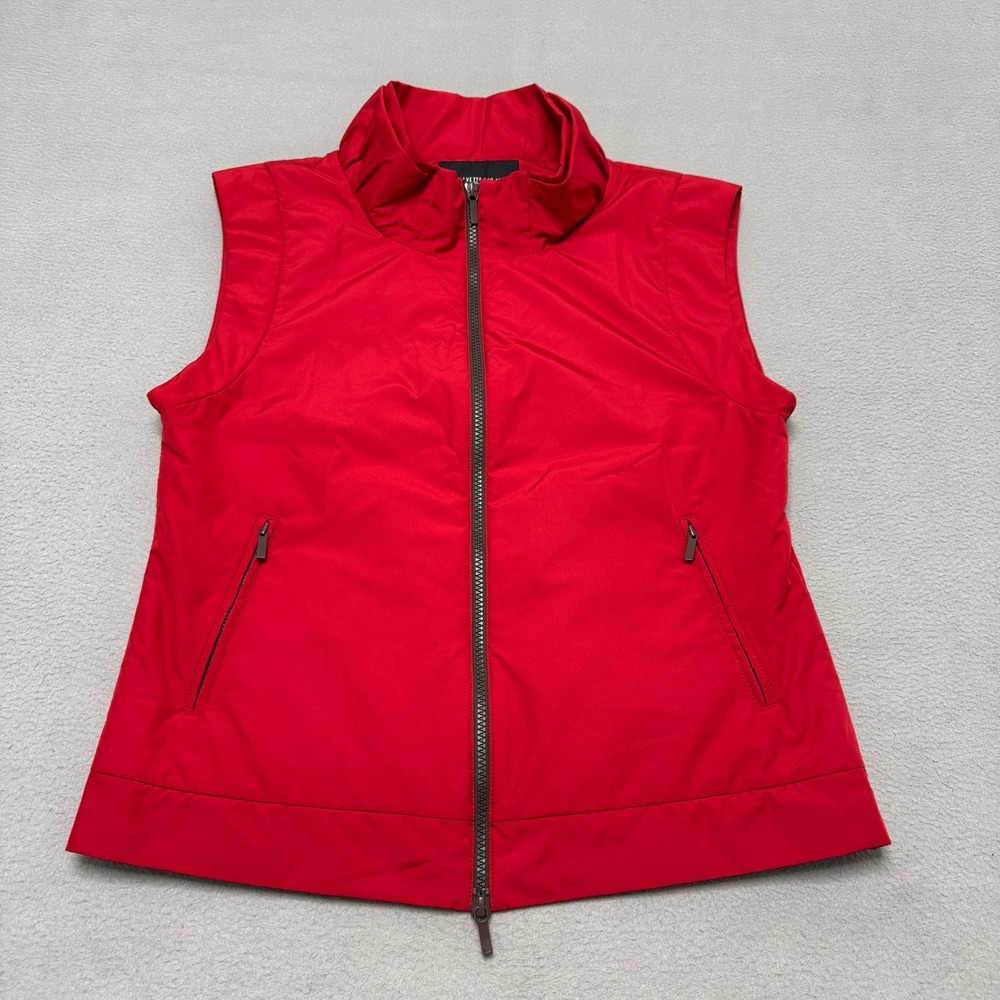 Lafayette 148 Vest Womens S Red Full Zip Mock Neck Gilet Lightweight